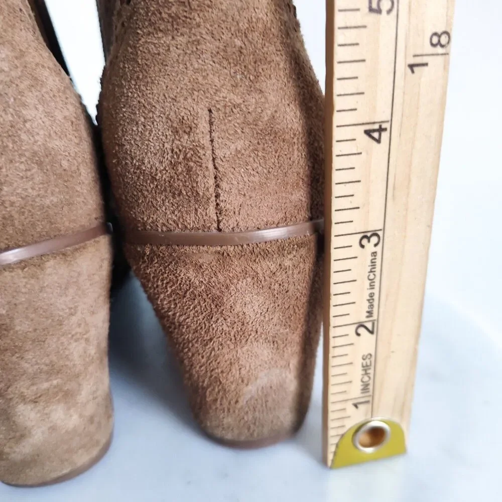 Franco Sarto Boots‎ Womens 10 Arielle Zip Wedge Ankle Booties Camel Tan Suede